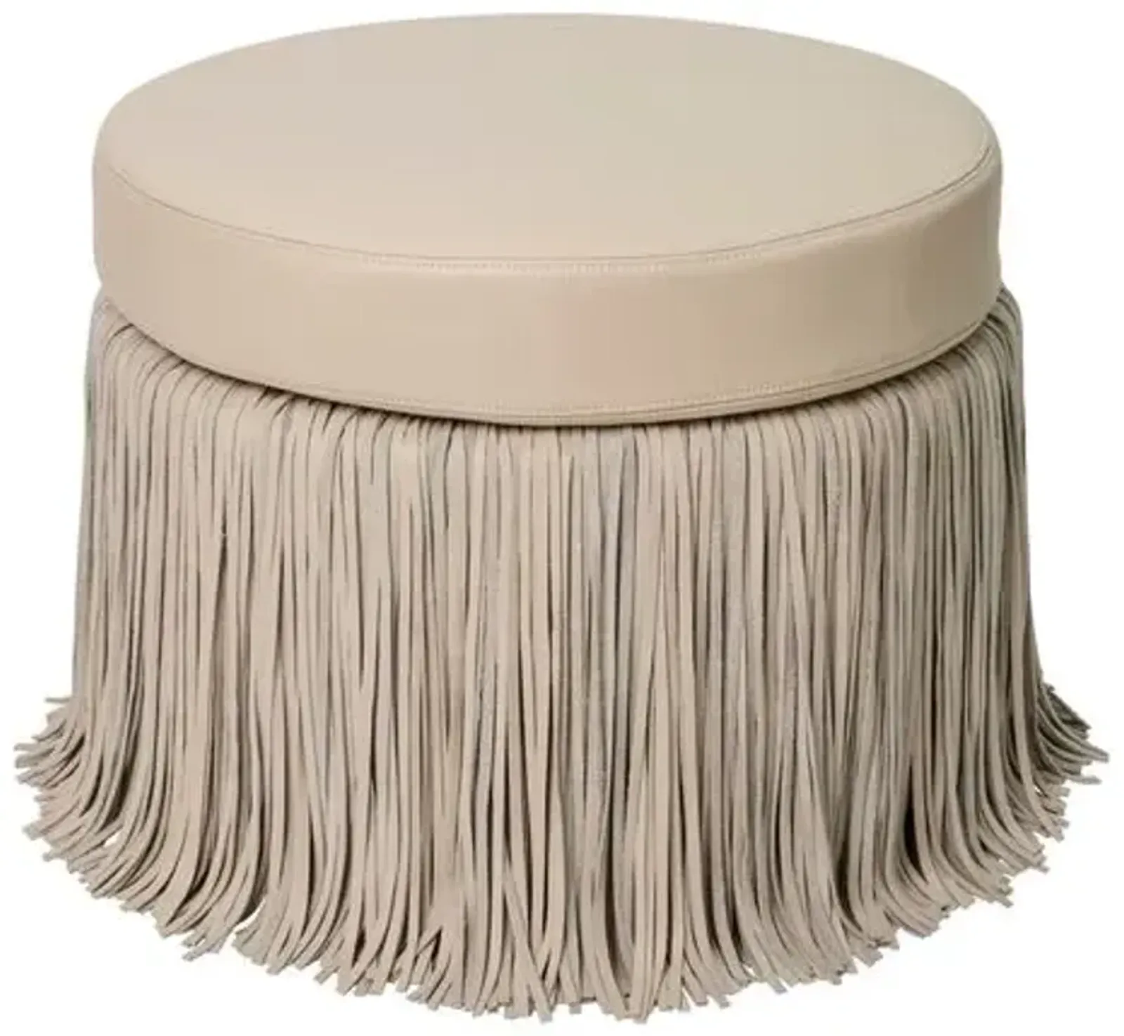 Round Shaggy Ottoman - Leather - Cream Stone - Ngala Trading Co. - Beige