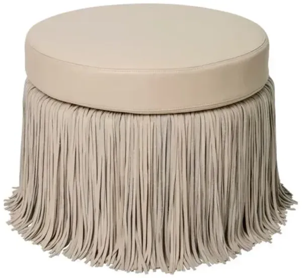 Round Shaggy Ottoman - Leather - Cream Stone - Ngala Trading Co. - Beige