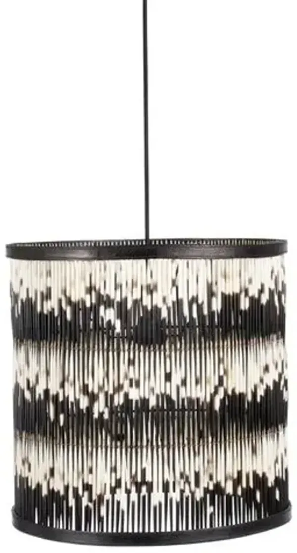 Porcupine Quill Drum Pendant with Leather Trim - Black - Ngala Trading Co.