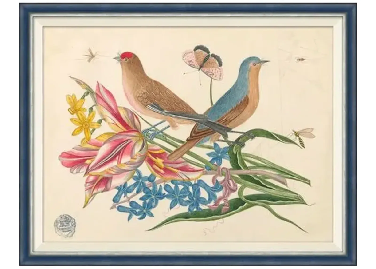 18th Century Floral Bouquets with Birds III - Soicher Marin - Brown