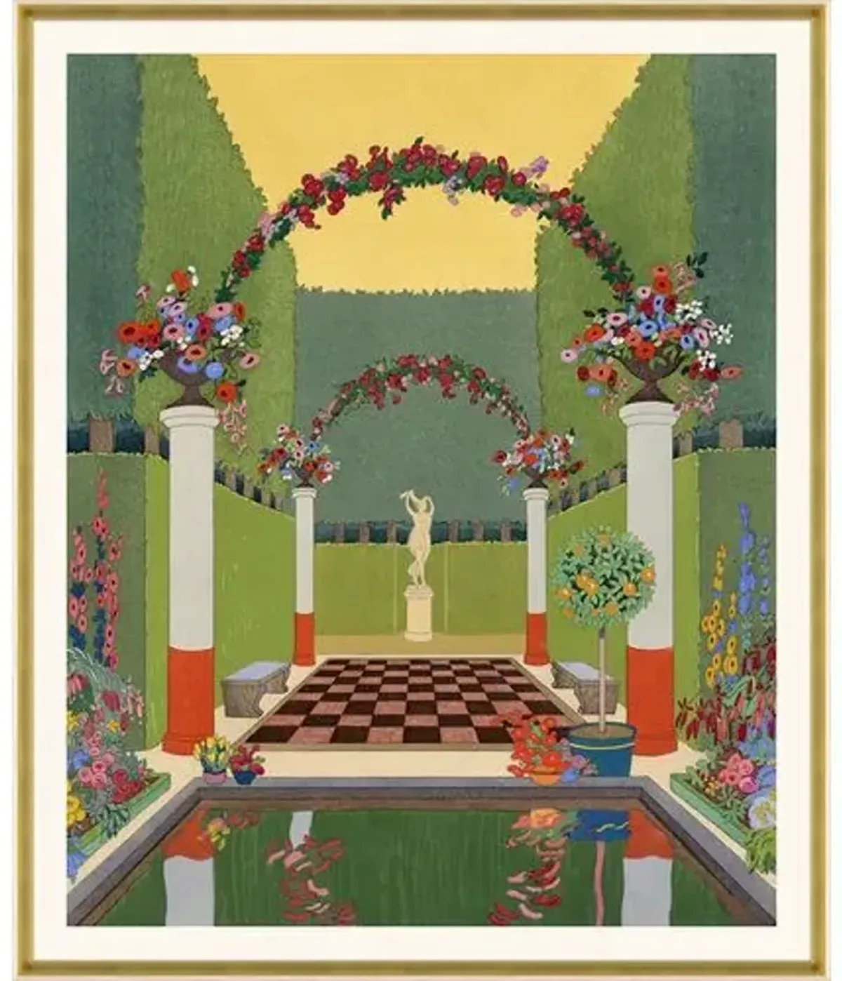 Reflection Pool - Pochoir Print c. 1920 - Soicher Marin - Green