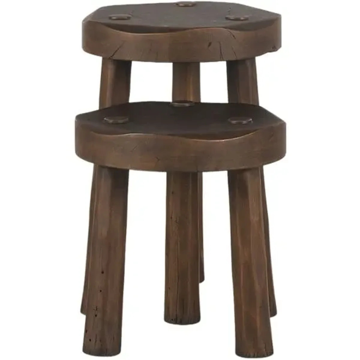 Set of 2 Maha Nesting Accent Stools - Aged Belgium Bleach - Amber Lewis x Four Hands - Brown