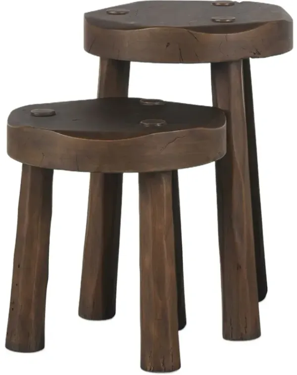 S/2 Maha Nesting Accent Stools, Aged Belgium Bleach