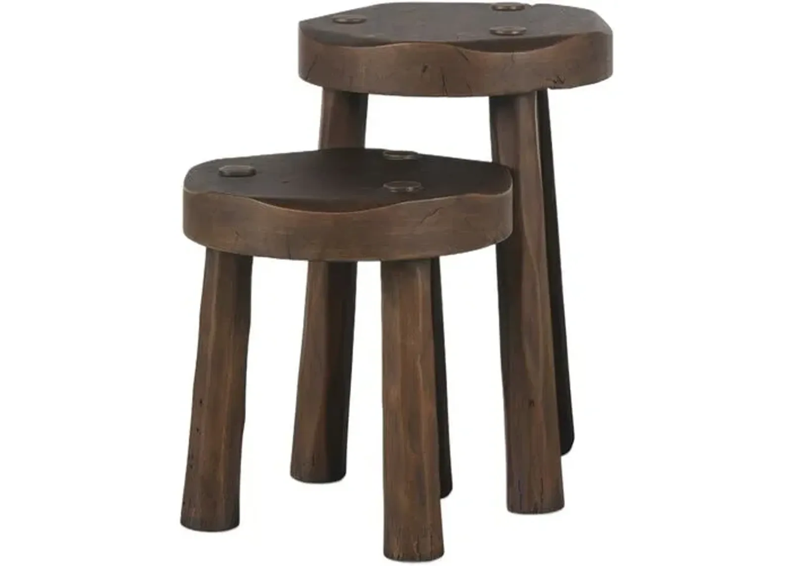 Set of 2 Maha Nesting Accent Stools - Aged Belgium Bleach - Amber Lewis x Four Hands - Brown