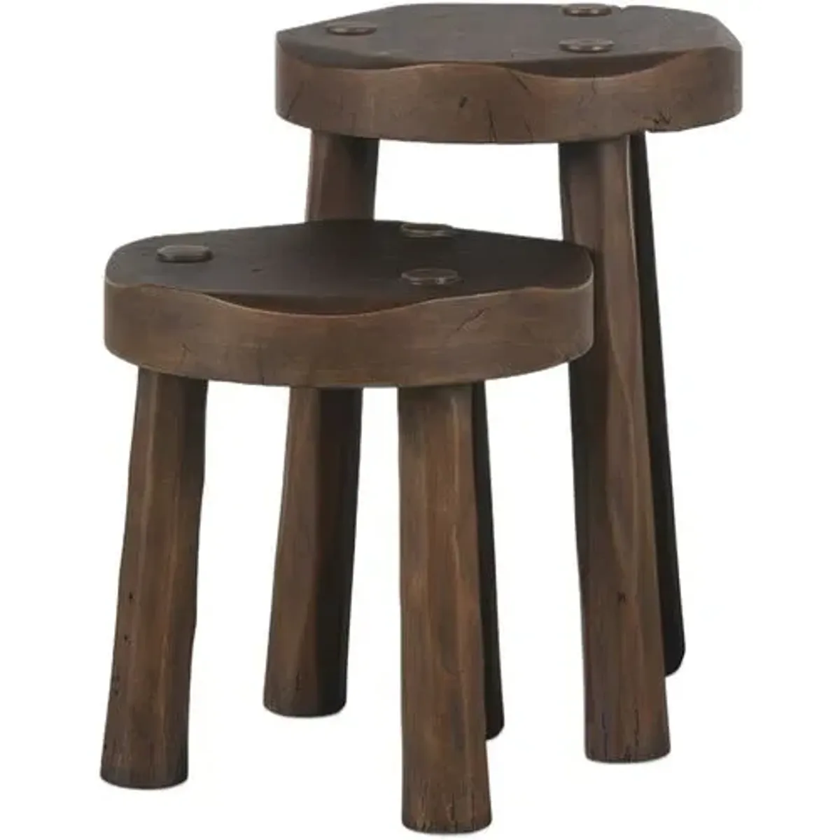 Set of 2 Maha Nesting Accent Stools - Aged Belgium Bleach - Amber Lewis x Four Hands - Brown