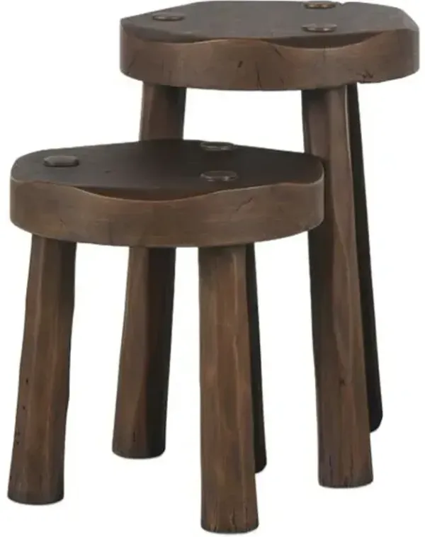 Set of 2 Maha Nesting Accent Stools - Aged Belgium Bleach - Amber Lewis x Four Hands - Brown