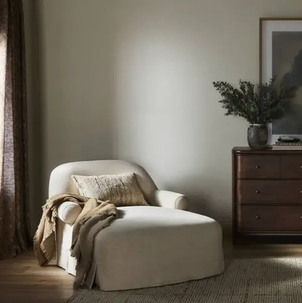 Arden Chaise Lounge - Bergamo Parchment - Amber Lewis x Four Hands - Beige - Comfortable, Sturdy, Stylish