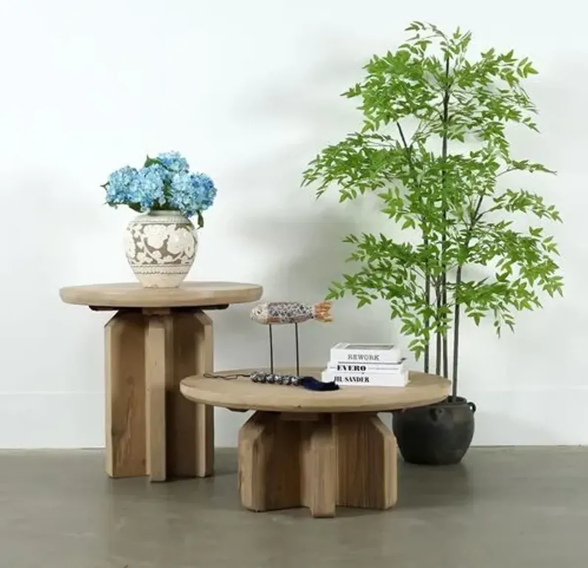 Jovie Round Side Table - Natural Reclaimed Pinewood - Handcrafted - Brown