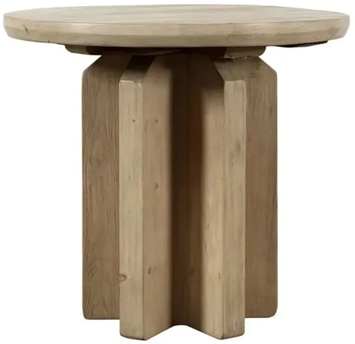 Jovie Round Side Table - Natural Reclaimed Pinewood - Handcrafted - Brown