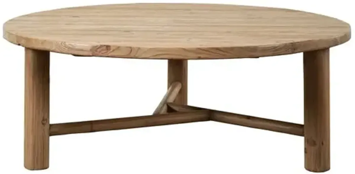 Zena 48" Round Coffee Table - Natural Reclaimed Pinewood - Handcrafted - Brown