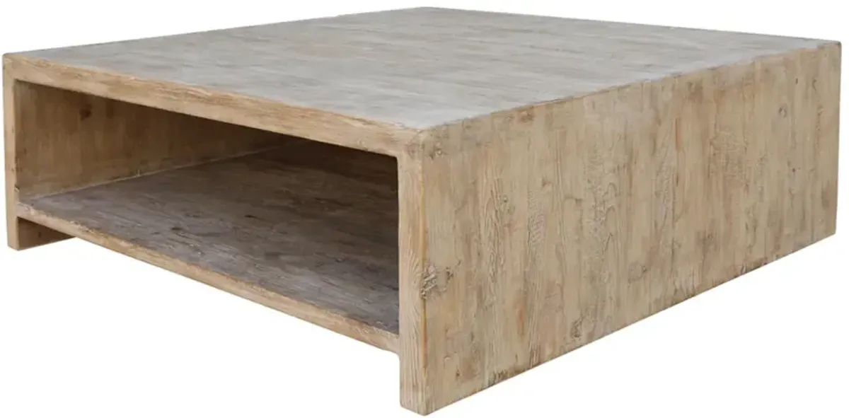 Jordana 48" Square Coffee Table, Natural Reclaimed Pinewood