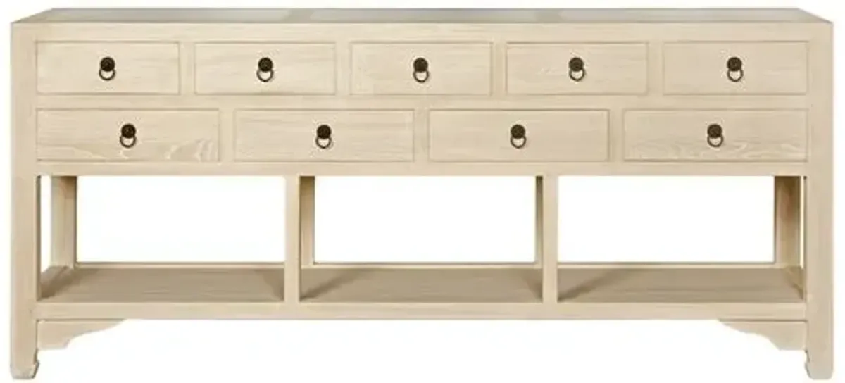 Carmella 9-Drawer Marble Top Console Table - Whitewash - Handcrafted