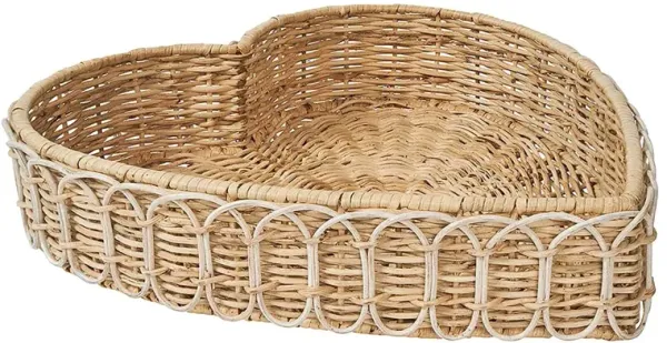 Provence Rattan 16" Heart Tray, Whitewash