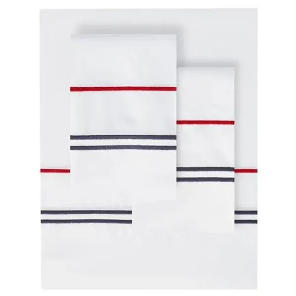 Classic Stripe Sheet Set - Red/Blue - Belle Epoque, 300 Thread Count, Egyptian Cotton Sateen, Soft and Luxurious