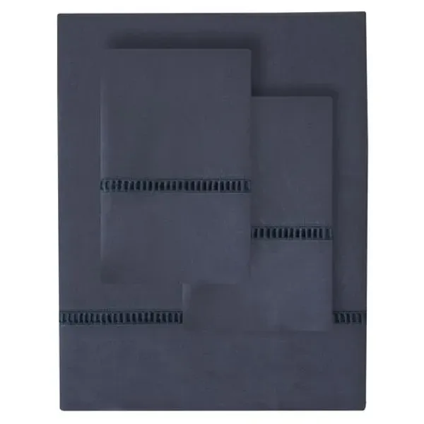 Ladder Lace Sheet Set - Belle Epoque - Blue, 300 Thread Count, Egyptian Cotton Sateen, Soft and Luxurious