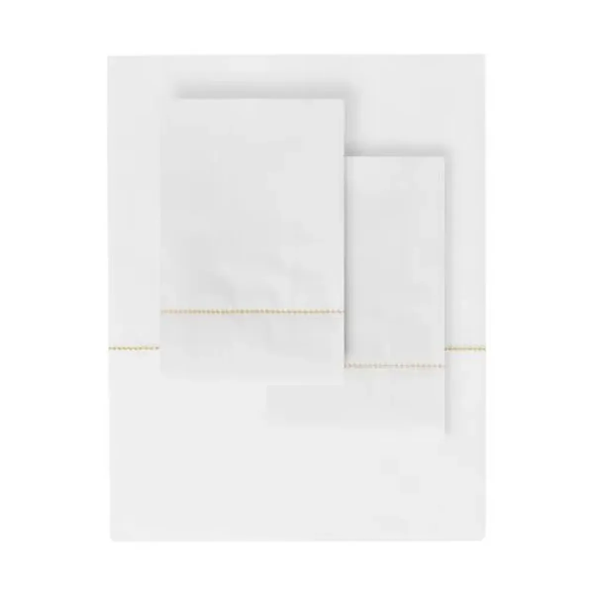 Hem Stitch Sheet Set - Belle Epoque - White, 300 Thread Count, Egyptian Cotton Sateen, Soft and Luxurious