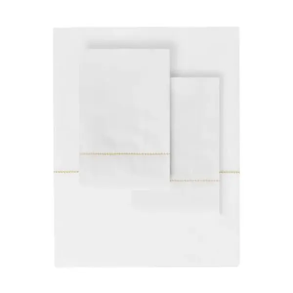 Hem Stitch Sheet Set - Belle Epoque - White, 300 Thread Count, Egyptian Cotton Sateen, Soft and Luxurious