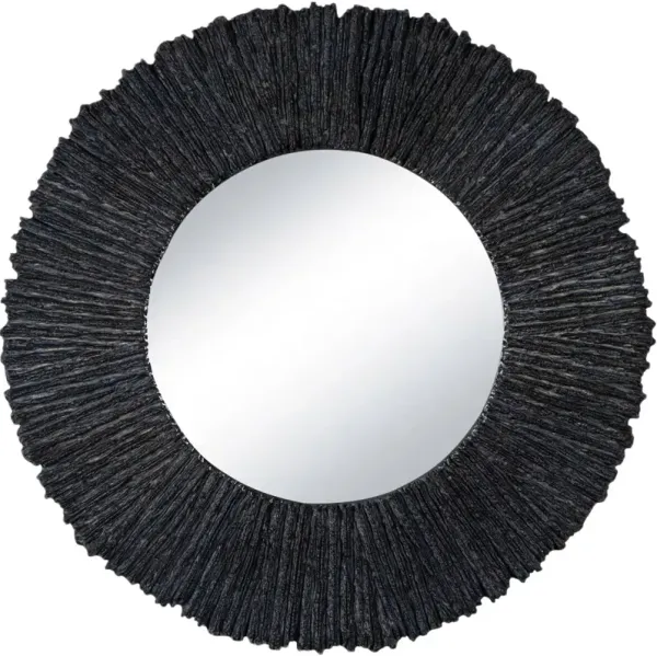 Slate Round Wall Mirror Round, Textured Black
