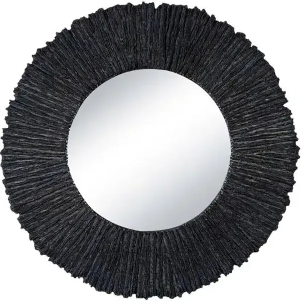 Slate Round Wall Mirror Round - Textured Black - Regina Andrew