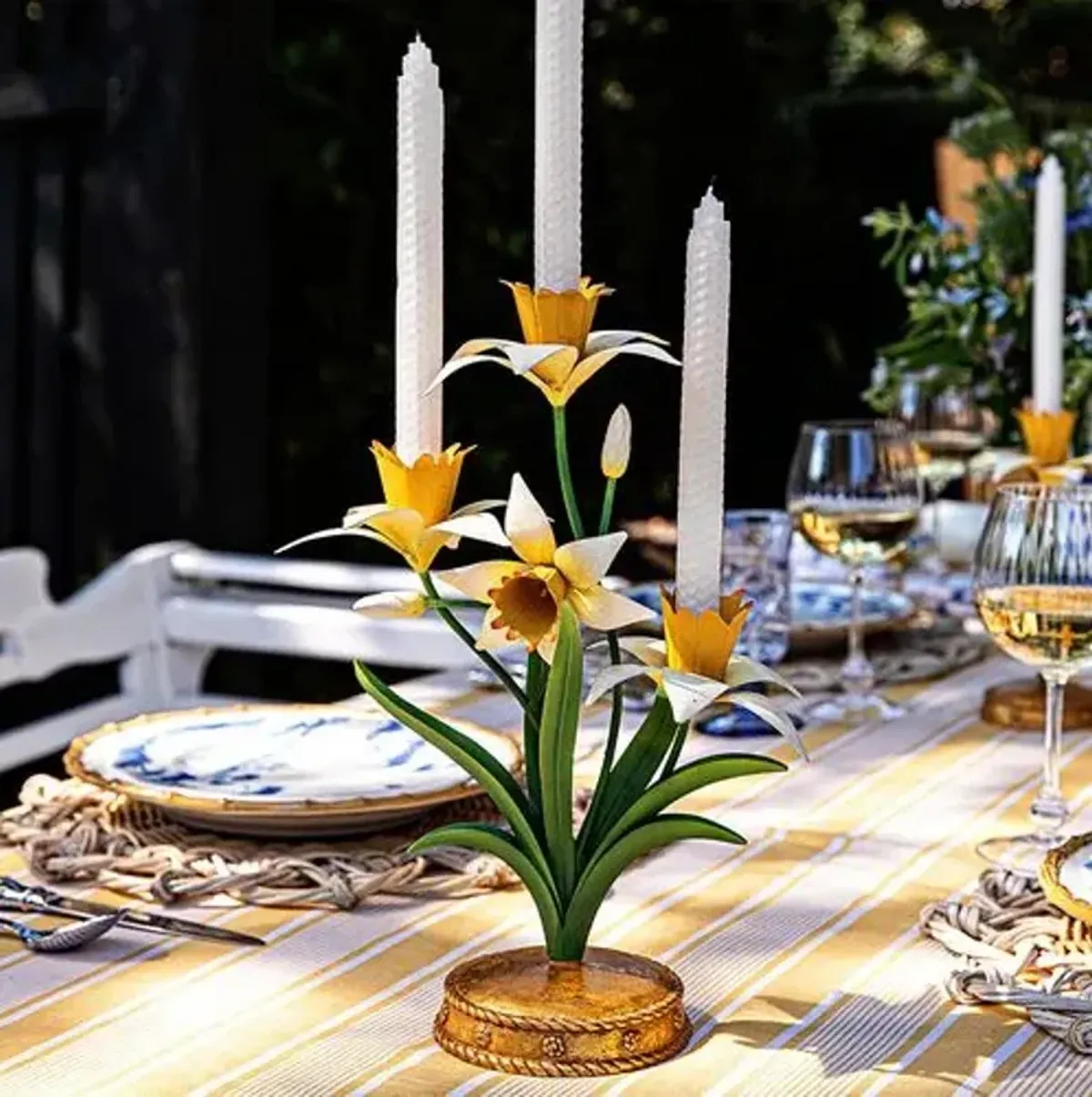 Meadow Walk Daffodil 14" Centerpiece Candelabra - Yellow - Juliska