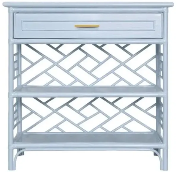 Chippendale Rattan End Table - Blue
