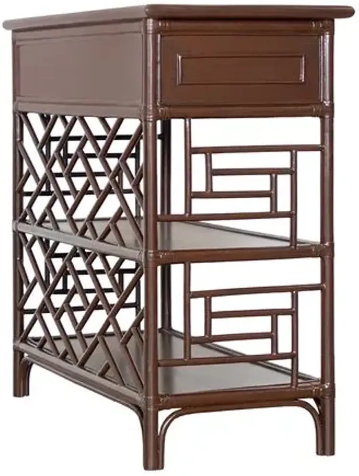 Chippendale Rattan End Table - Brown