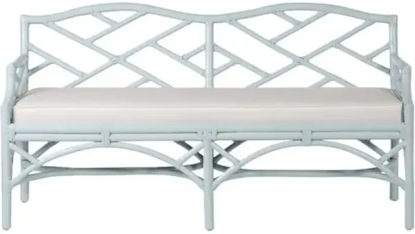 Chippendale Rattan Bench - Blue