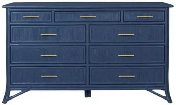 Pencil Rattan 9-Drawer Dresser - Blue