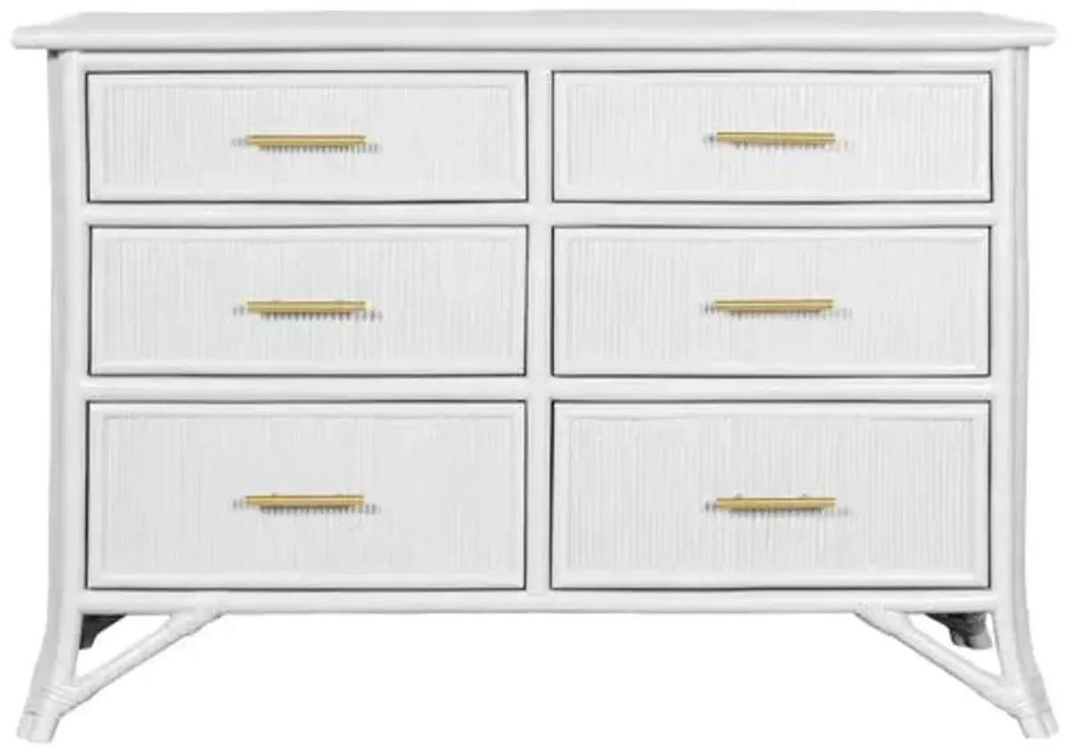 Pencil Rattan 6-Drawer Dresser - White