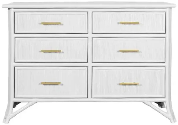 Pencil Rattan 6-Drawer Dresser - White