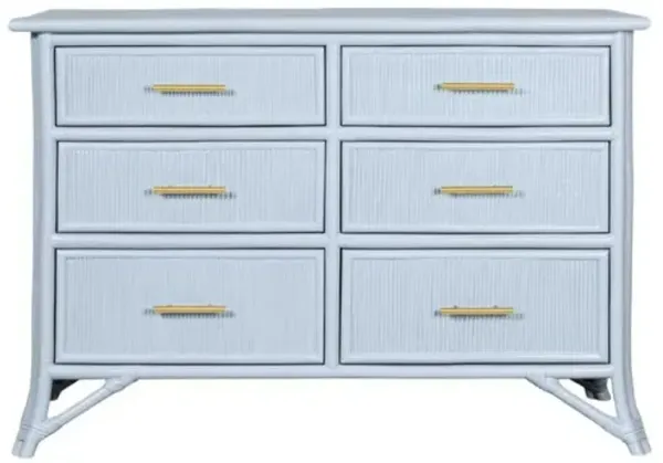 Pencil Rattan 6-Drawer Dresser - Blue