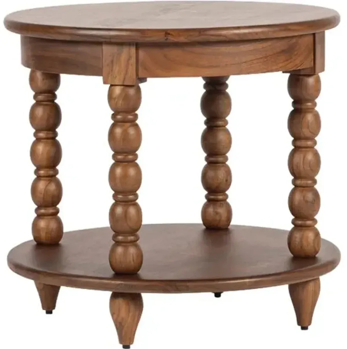 Thalyn Round Spindle End Table - Walnut - Tulsi Home - Brown