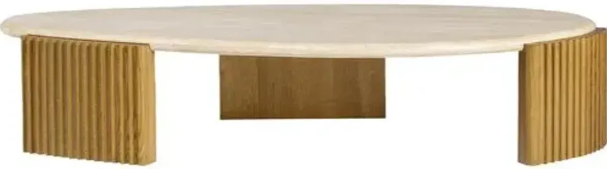 Fenn Travertine Top Coffee Table - Oak - Tulsi Home - Brown