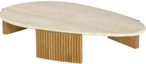 Fenn Travertine Top Coffee Table - Oak - Tulsi Home - Brown