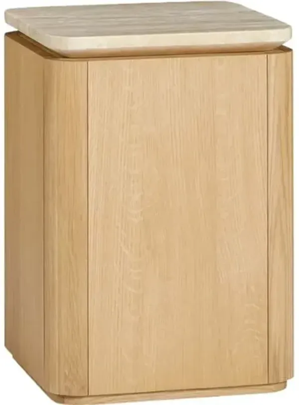 Ephra Travertine Top Square Side Table - Tulsi Home - Brown