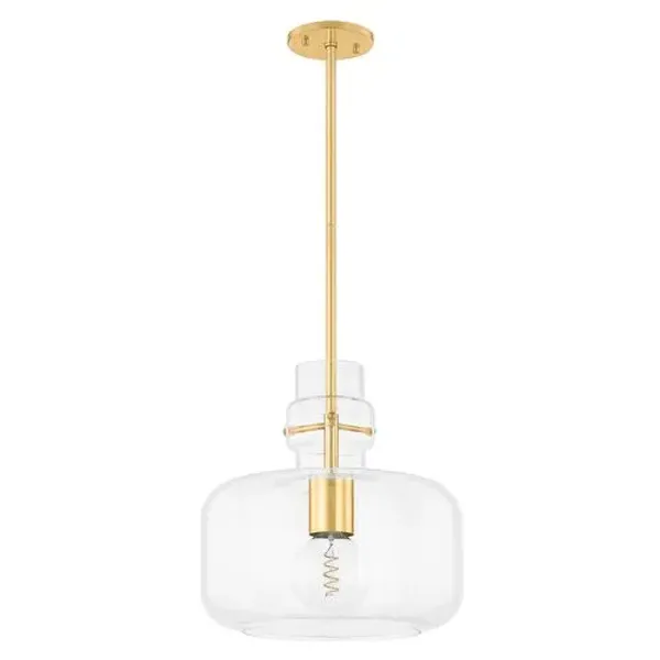 Leif 16" Glass Pendant - Clear/Aged Brass