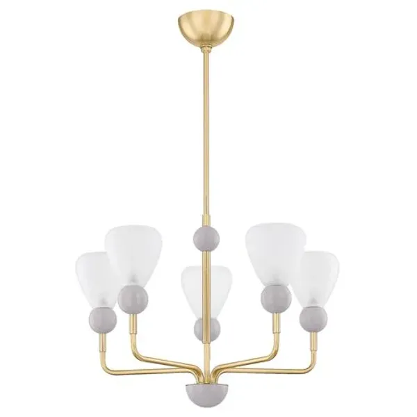 Clive 6-Light Chandelier - Aged Brass/Etched White - Gold