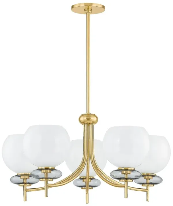 Radiance 5-Light Glass Orb Chandelier - Cloud/Aged Brass - Gold