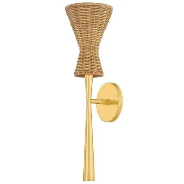 Cassel 1-Light Wicker Shade Wall Sconce - Aged Brass - Brown