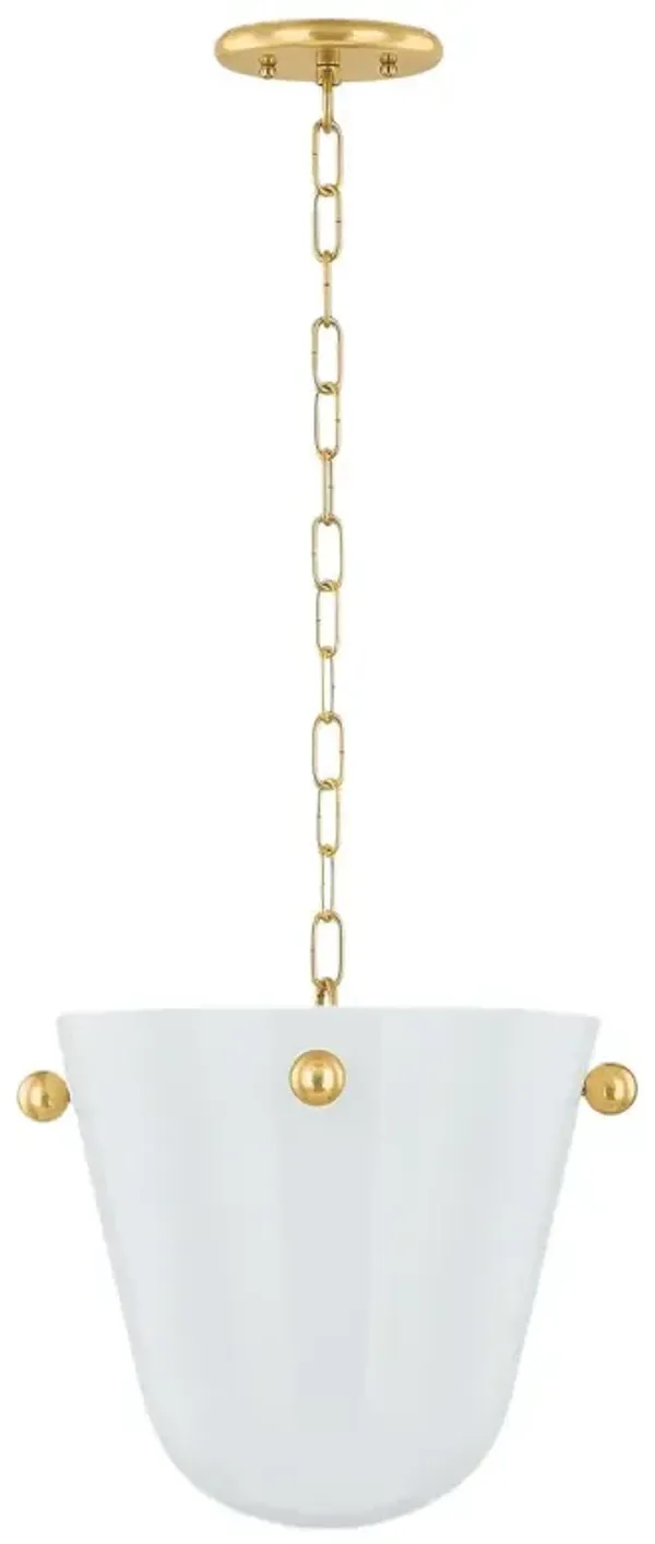 Perri Glass Pendant - Opal White/Aged Brass - Gold