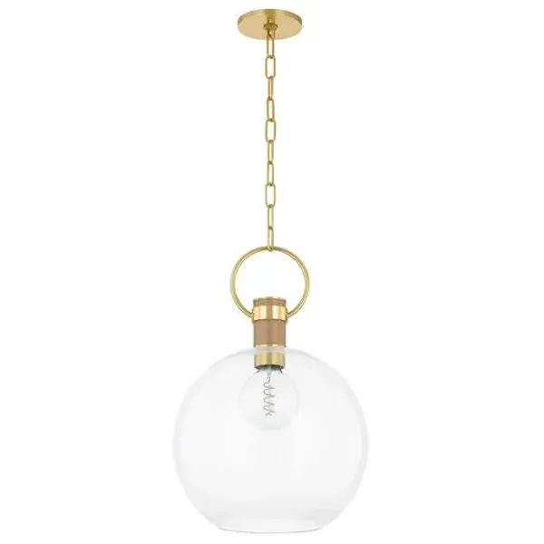 Harlowe Pendant - Aged Brass/Natural Grass Cloth - Clear