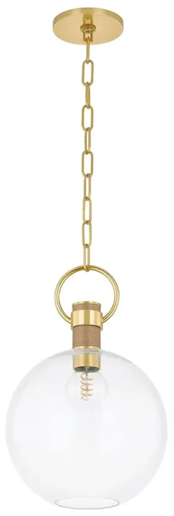 Harlowe Pendant - Aged Brass/Natural Grass Cloth - Clear