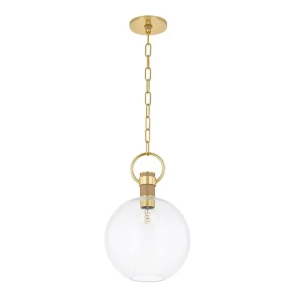 Harlowe Pendant - Aged Brass/Natural Grass Cloth - Clear