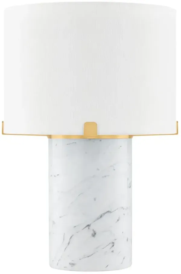 Evren Carrara Marble Table Lamp - Aged Brass/White Linen