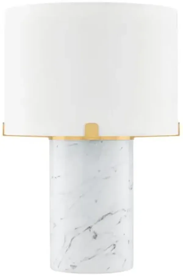 Evren Carrara Marble Table Lamp - Aged Brass/White Linen