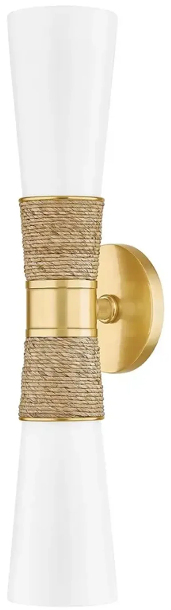 Mica 2-Light Wrapped Raffia Wall Sconce - Opal White/Aged Brass - Megan Molten for Mitzi - Gold