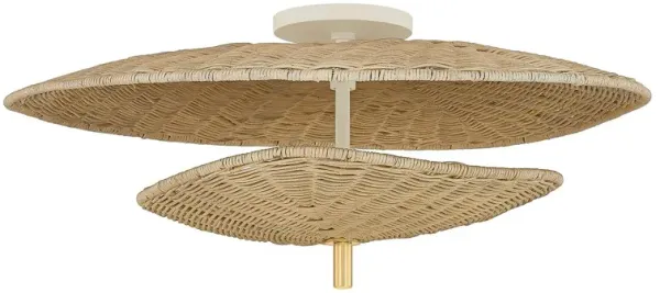 Marigold Wicker Semi Flush, Natural/Aged Brass