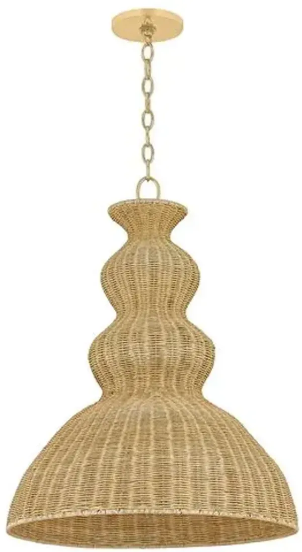 Mayla Wicker Pendant - Natural/Aged Brass - Megan Molten for Mitzi - Brown