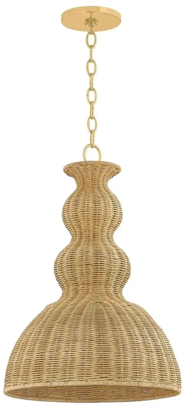 Mayla Wicker Pendant - Natural/Aged Brass - Megan Molten for Mitzi - Brown