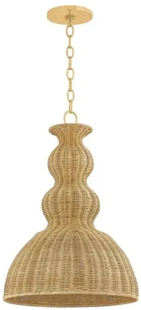 Mayla Wicker Pendant - Natural/Aged Brass - Megan Molten for Mitzi - Brown